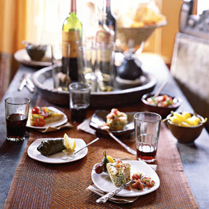 Table of Spanish tapas and wines